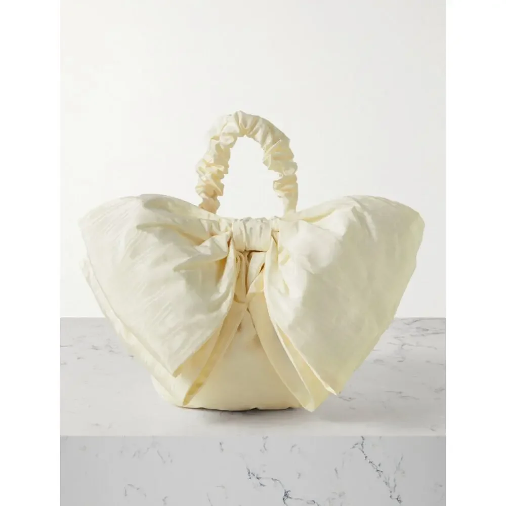 Loeffler Randall Sierra Bow Detailed Moire Tote Clutch Bag Ivory White Bridal